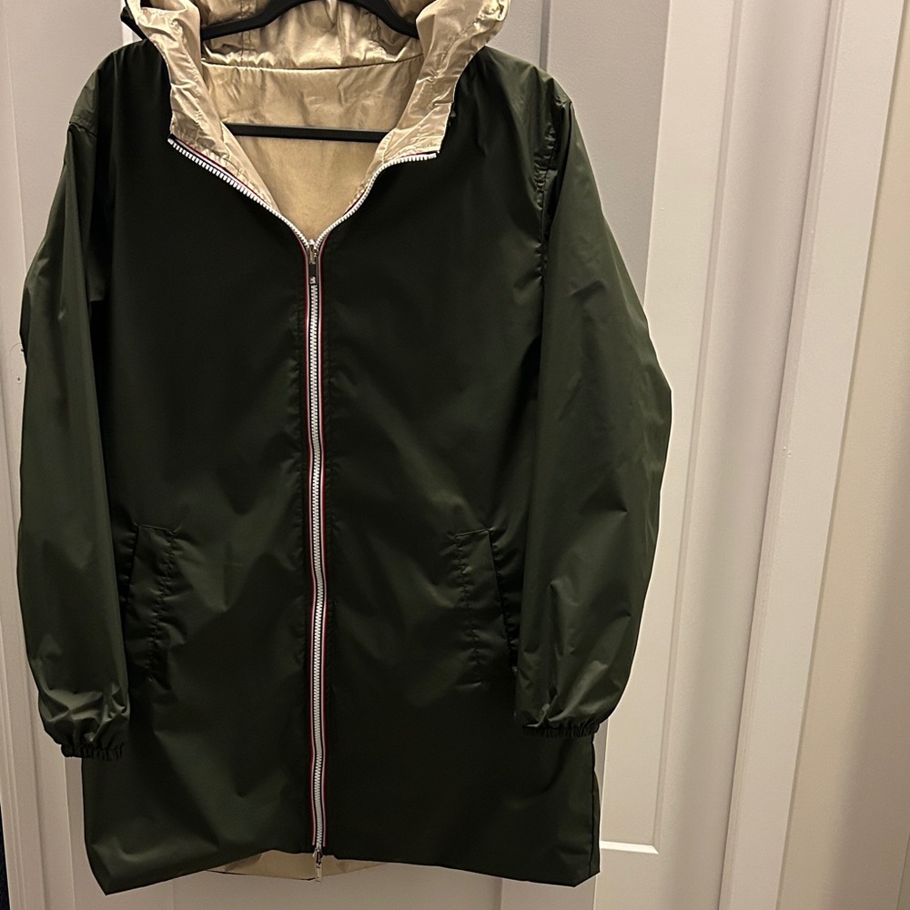 Raincoat reversible, gold & olive green double zipper, double pockets size M